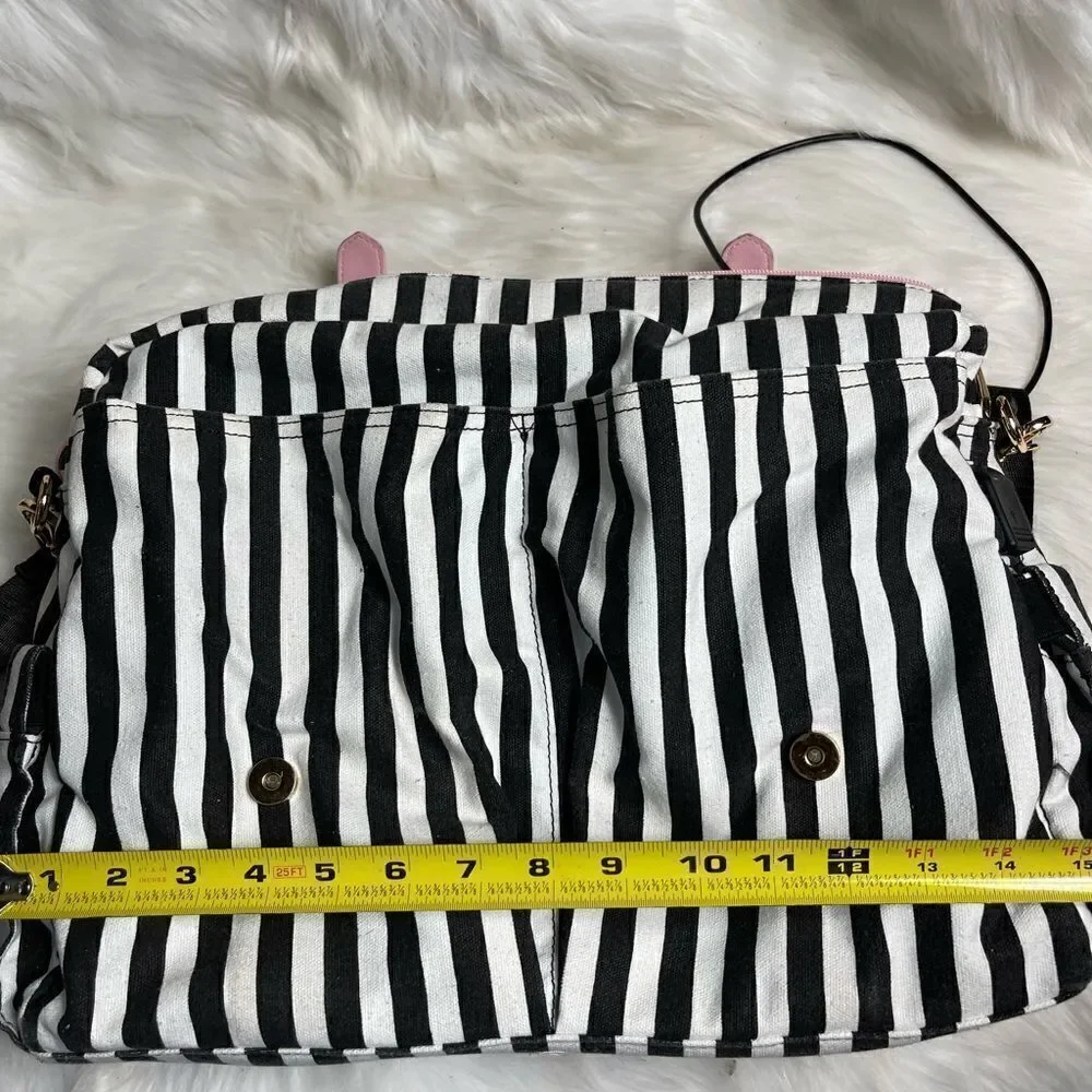Lovevook laptop  shoulder bag Black & white stripes canvas,pink faux leather